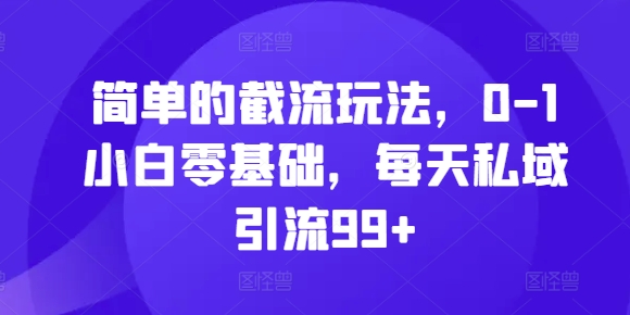 简单的截流玩法，0-1小白零基础，每天私域引流99+【揭秘】-网创先锋