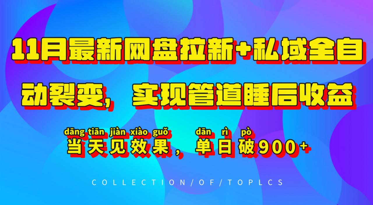 11月最新网盘拉新+私域全自动裂变，实现管道睡后收益，当天见效果，单日破900+-网创先锋
