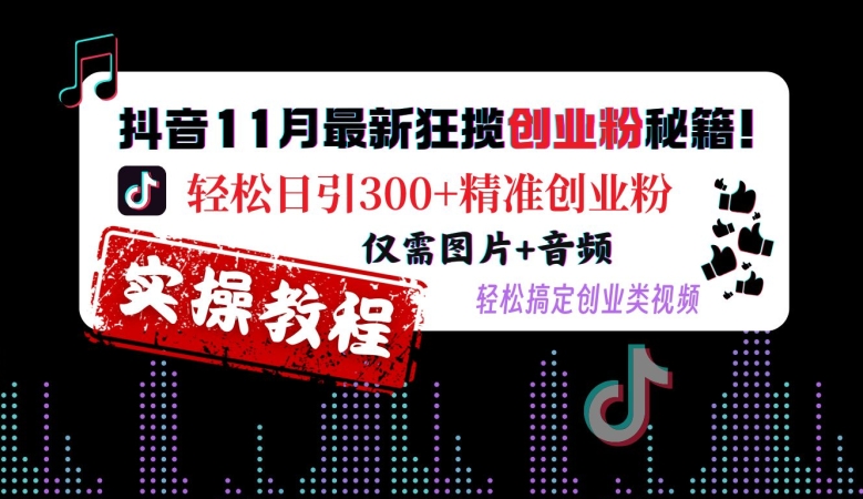 抖音11月最新狂揽创业粉秘籍，轻松日引300+精准创业粉，仅需图片+音频，轻松搞定创业类视频-网创先锋