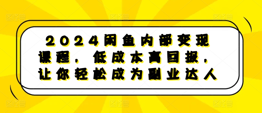 2024闲鱼内部变现课程，低成本高回报，让你轻松成为副业达人-网创先锋