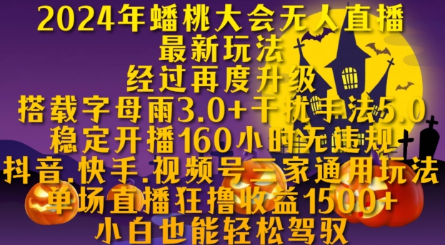 2024年蟠桃大会无人直播最新玩法，稳定开播160小时无违规，抖音、快手、视频号三家通用玩法【揭秘】-网创先锋