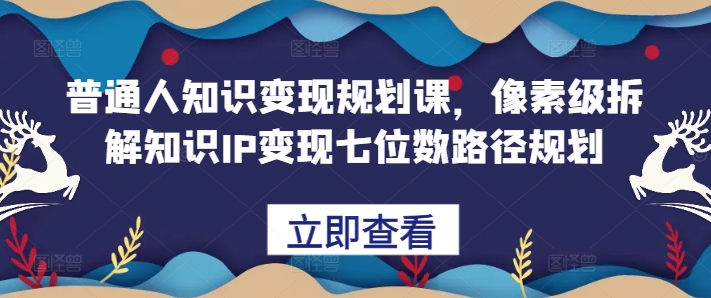 普通人知识变现规划课，像素级拆解知识IP变现七位数路径规划-网创先锋