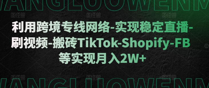 利用跨境专线网络-实现稳定直播-刷视频-搬砖TikTok-Shopify-FB等实现月入2W+【揭秘】-网创先锋