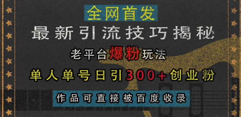 最新引流技巧揭秘，老平台爆粉玩法，单人单号日引300+创业粉，作品可直接被百度收录-网创先锋