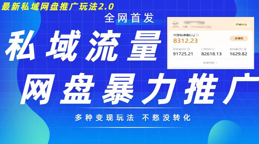 最新暴力私域网盘拉新玩法2.0，多种变现模式，并打造私域回流，轻松日入500+【揭秘】-网创先锋