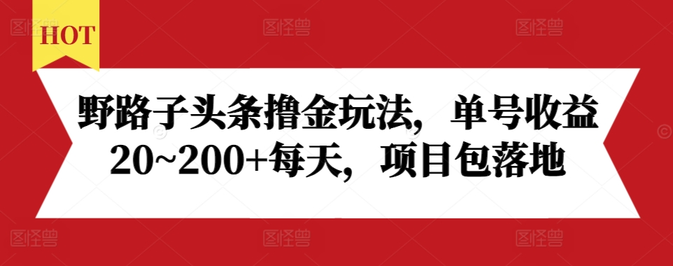 野路子头条撸金玩法，单号收益20~200+每天，项目包落地-网创先锋