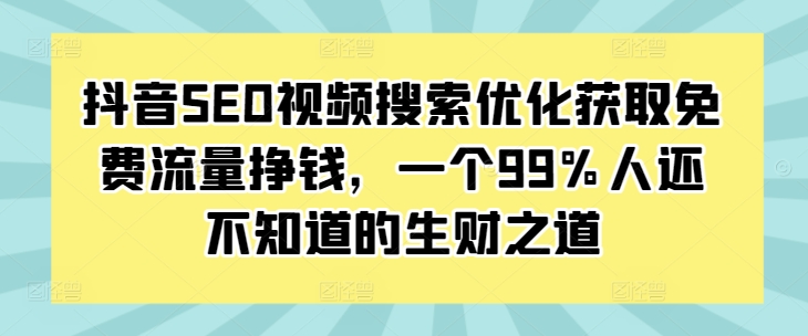 抖音SEO视频搜索优化获取免费流量挣钱，一个99%人还不知道的生财之道-网创先锋