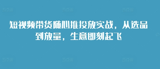 短视频带货随心推投放实战，从选品到放量，生意即刻起飞-网创先锋