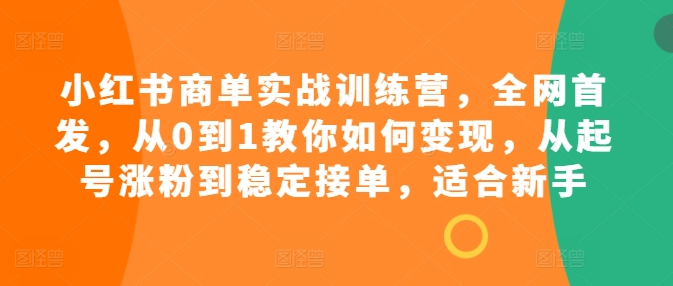 小红书商单实战训练营，全网首发，从0到1教你如何变现，从起号涨粉到稳定接单，适合新手-网创先锋