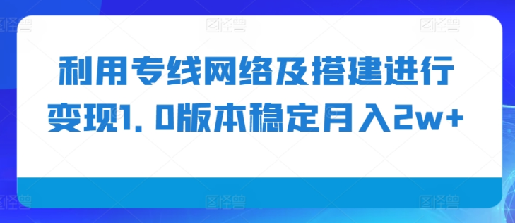 利用专线网络及搭建进行变现1.0版本稳定月入2w+【揭秘】-网创先锋
