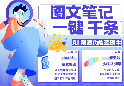 AI隐藏功能，秒生笔记，1分钟产出几千条，教你玩赚小红书小绿书图文引流，变现3w-网创先锋