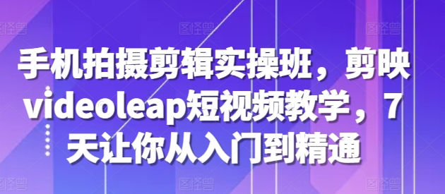 手机拍摄剪辑实操班，剪映videoleap短视频教学，7天让你从入门到精通-网创先锋