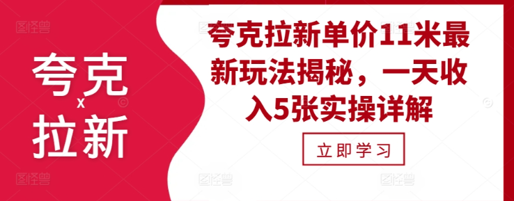 夸克拉新单价11米最新玩法揭秘，一天收入5张实操详解-网创先锋
