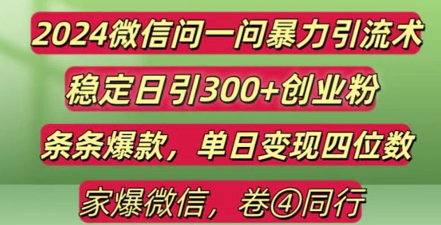 2024最新微信问一问暴力引流300+创业粉,条条爆款单日变现四位数【揭秘】-网创先锋