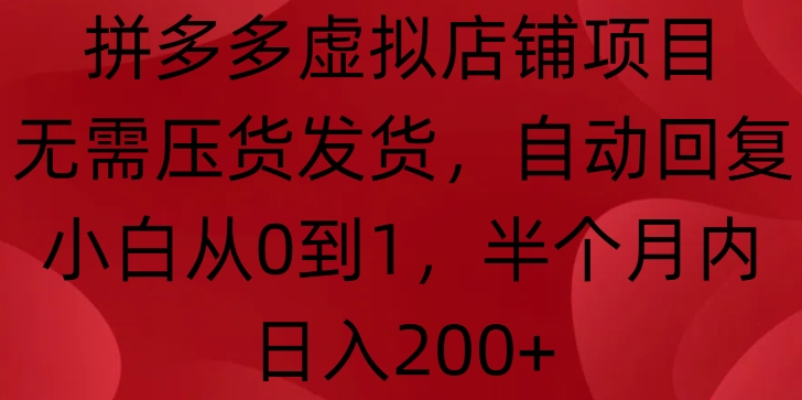 拼多多虚拟店铺项目，无需压货发货，自动回复，小白从0到1，半个月内日入200+【揭秘】-网创先锋