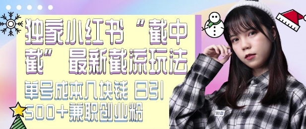 最新小红书截流玩法 独家截中截 单号成本几块钱 日引500+CY粉JZ粉-网创先锋