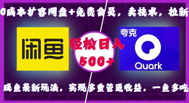 0成本扩容网盘+免费会员，卖技术，拉新，咸鱼最新玩法，实现多重管道收益，一鱼多吃，轻松日入500+-网创先锋