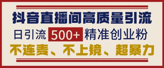 抖音直播间引流创业粉，无需连麦、不用上镜、超暴力，日引流500+高质量精准创业粉-网创先锋