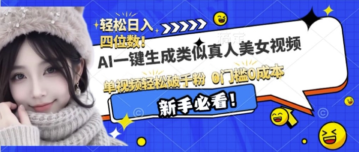 AI一键生成接近真人美女视频，单视频轻松破千粉，操作简单-网创先锋