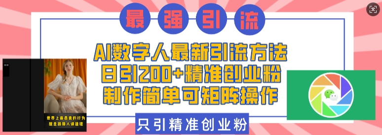 AI数字人最新引流方法，日引200+精准创业粉，制作简单可矩阵操作-网创先锋