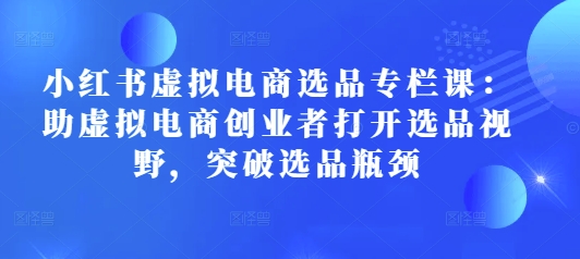 小红书虚拟电商选品专栏课：助虚拟电商创业者打开选品视野，突破选品瓶颈-网创先锋