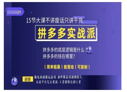 朋哥电商(拼多多实战派)，15节大课不讲废话只讲干货，简单粗暴 能落地 可复制-网创先锋