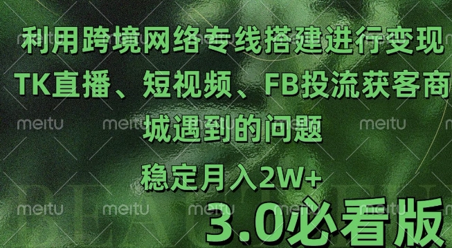 利用跨境电商网络及搭建TK直播、短视频、FB投流获客以及商城遇到的问题进行变现3.0必看版【揭秘】-网创先锋