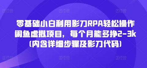 零基础小白利用影刀RPA轻松操作闲鱼虚拟项目，每个月能多挣2-3k(内含详细步骤及影刀代码)-网创先锋