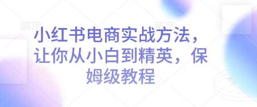 小红书电商实战方法，让你从小白到精英，保姆级教程-网创先锋