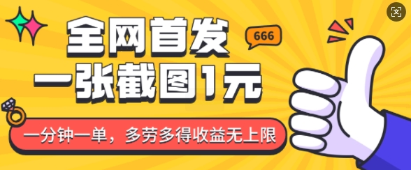 全网首发，一张截图1块钱，一分钟一单，多劳多得，收益无上限-网创先锋
