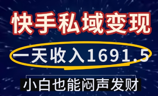 一天收入1691.5，快手私域变现，小白也能闷声发财-网创先锋