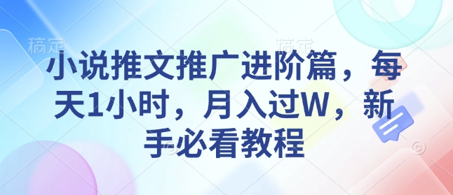 小说推文推广进阶篇，每天1小时，月入过W，新手必看教程-网创先锋