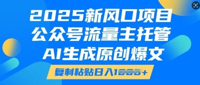 2025新风口项目，公众号流量主托管，AI生成原创爆文，复制粘贴日入多张-网创先锋