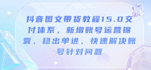 抖音图文带货教程15.0交付体系，新增账号运营锦囊、稳出单进、快速解决账号针对问题-网创先锋