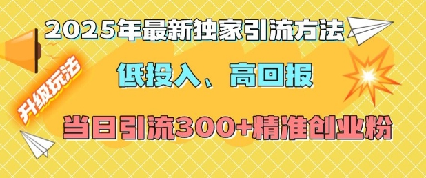 2025年最新独家引流方法，低投入高回报？当日引流300+精准创业粉-网创先锋