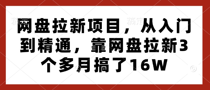 网盘拉新项目，从入门到精通，靠网盘拉新3个多月搞了16W-网创先锋