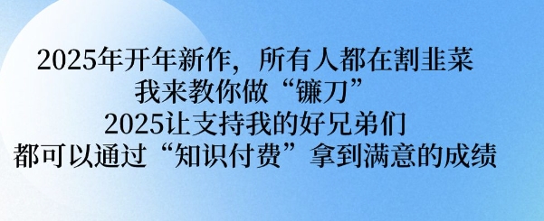 2025年开年新作，所有人都在割韭菜，我来教你做“镰刀” 2025让支持我的好兄弟们都可以通过“知识付费”拿到满意的成绩【揭秘】-网创先锋
