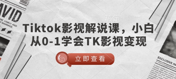 TikTok影视解说课，小白从0-1学会TK影视变现-网创先锋