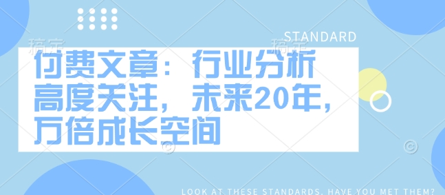 付费文章：行业分析 高度关注，未来20年，万倍成长空间-网创先锋