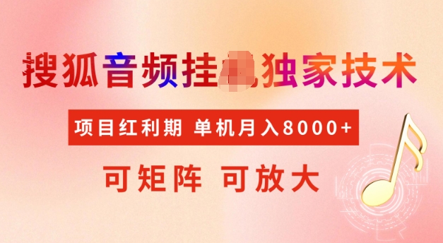 首发搜狐音频挂JI，项目红利期，可矩阵可放大，稳定月入5k【揭秘】-网创先锋
