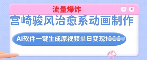 宫崎骏风治愈系动画制作，AI软件一键生成原创视频流量爆炸，单日变现多张，详细实操流程-网创先锋