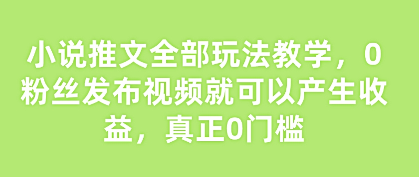 小说推文全部玩法教学，0粉丝发布视频就可以产生收益，真正0门槛-网创先锋