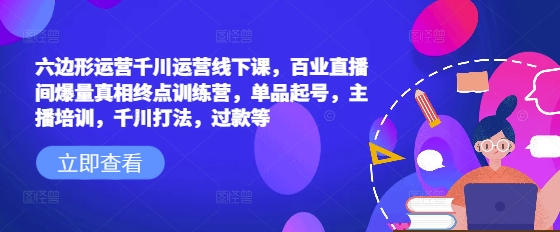 六边形运营千川运营线下课，百业直播间爆量真相终点训练营，单品起号，主播培训，千川打法，过款等-网创先锋