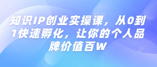 知识IP创业实操课，从0到1快速孵化，让你的个人品牌价值百W-网创先锋