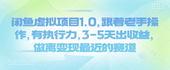 闲鱼虚拟项目1.0，跟着老手操作，有执行力，3-5天出收益，做离变现最近的赛道-网创先锋