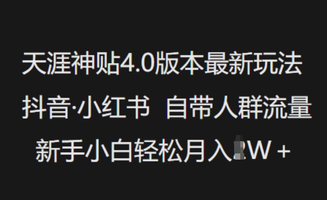天涯神贴4.0版本最新玩法，抖音·小红书自带人群流量，新手小白轻松月入过W-网创先锋