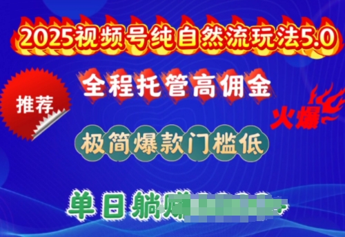 2025视频号纯自然流玩法5.0，全程托管高佣金，极简爆款门槛低，单日收益多张【揭秘】-网创先锋