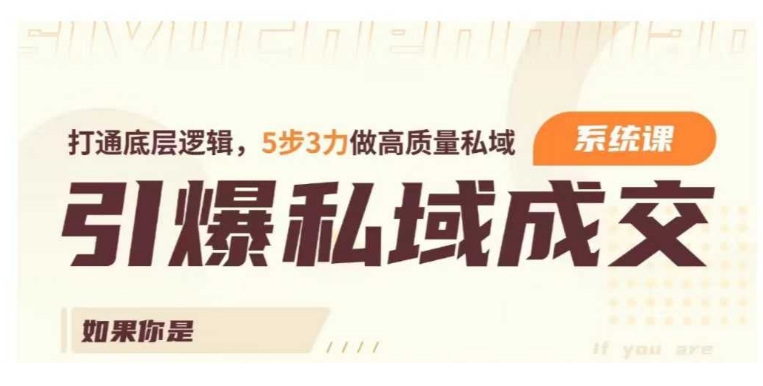 引爆私域成交力系统课，打通底层逻辑，5步3力做高质量私域-网创先锋