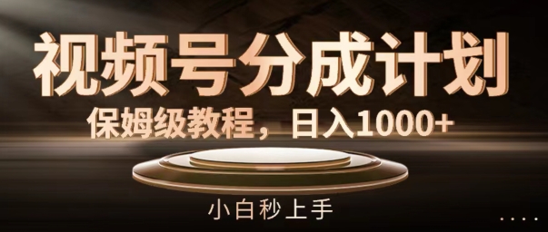 视频号分成计划保姆级教程，日入1K，小白秒上手【揭秘】-网创先锋