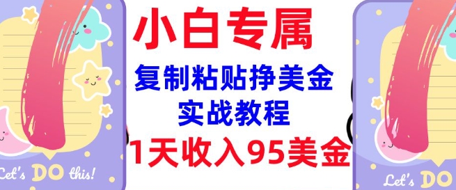 复制粘贴挣美金，0门槛，1天收入95美刀，3分钟学会，内部教程(首次公开)-网创先锋